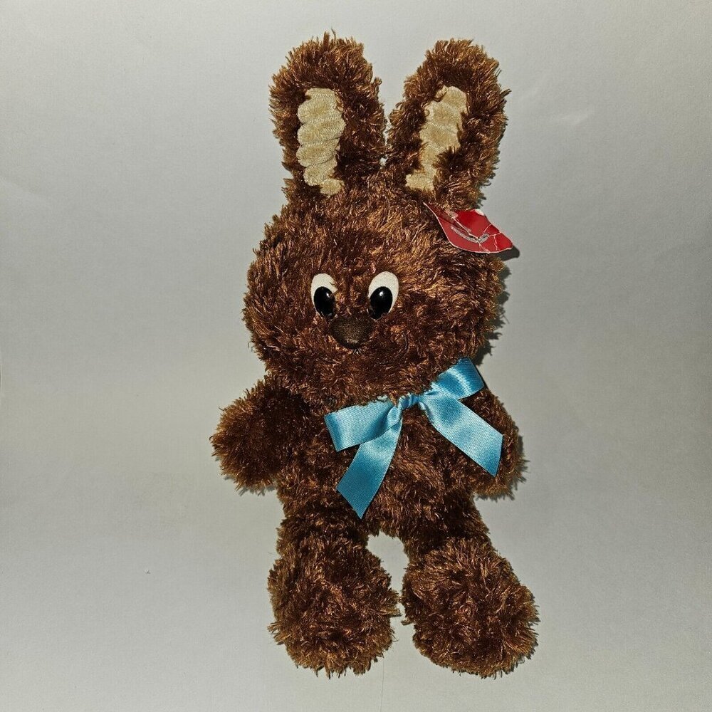 Aurora Milk Chocolate Bunny Rabbit Plush Brown Easter 11" Stuffed Toy Blue Bow